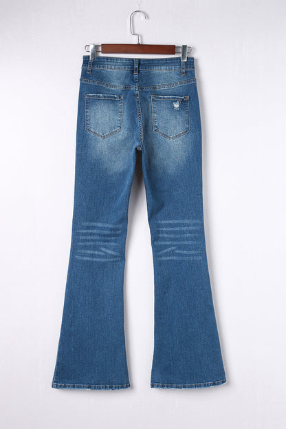 Medium Wash High Rise Flare Jeans | Sky Blue