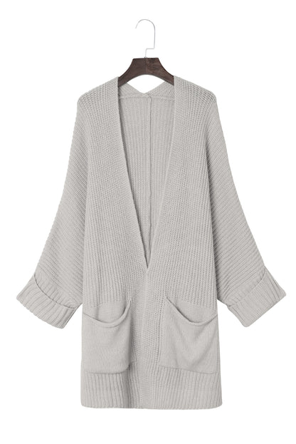 Oversized Fold Over Sleeve Open Front Cardigan | Gray