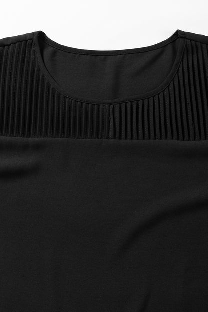 Roll Up Sleeve Stitching Detail Blouse | Black