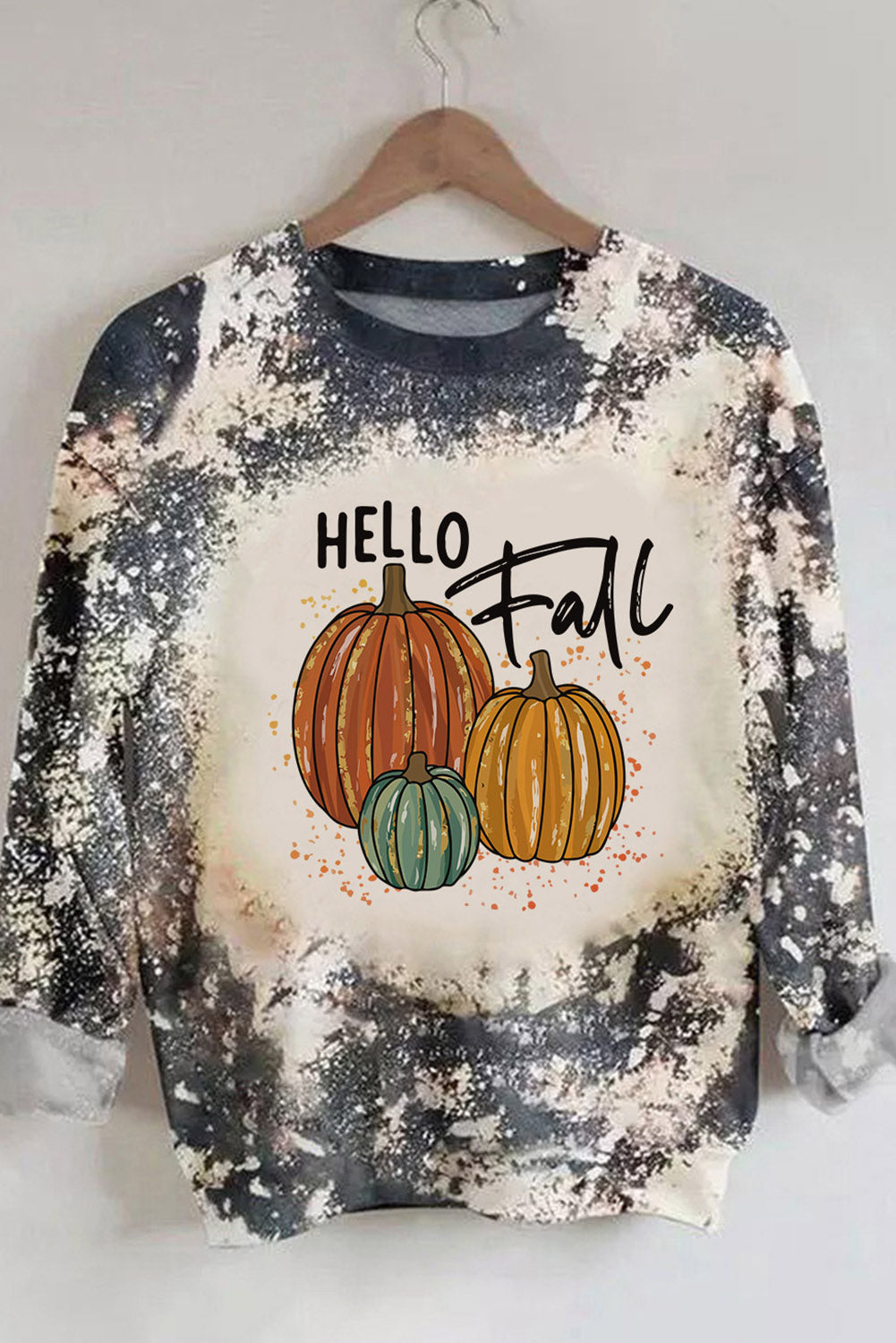 Hello Fall Pumpkin Graphic Tie Dye Long Sleeve Top | Multicolour