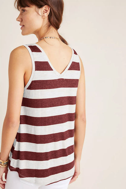 Striped V Neck Tank Top | Red