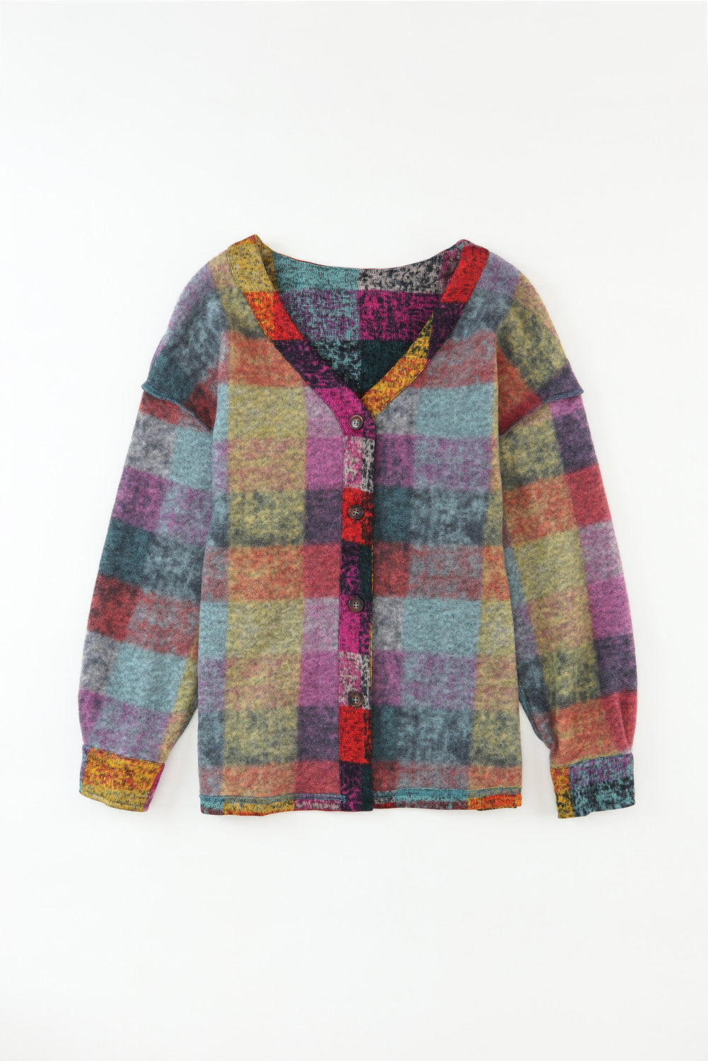 Brushed Checked Western Buttoned Jacket | Multicolour