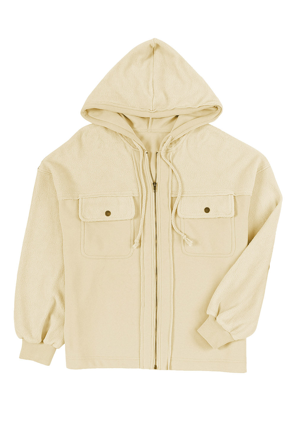 Flap Pocket Drawstring Hood Zip Up Jacket | Apricot