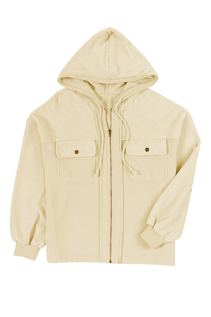 Flap Pocket Drawstring Hood Zip Up Jacket | Apricot