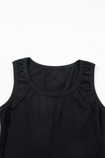 Ribbed Exposed Seam Cropped Tank Top | Black