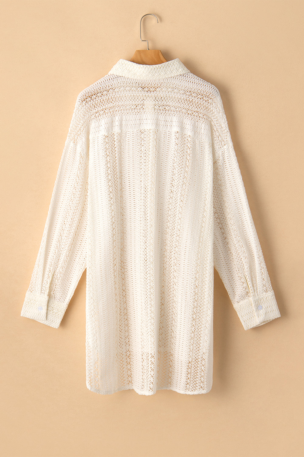 Lace Crochet Collared Tunic Oversized Shirt | Beige