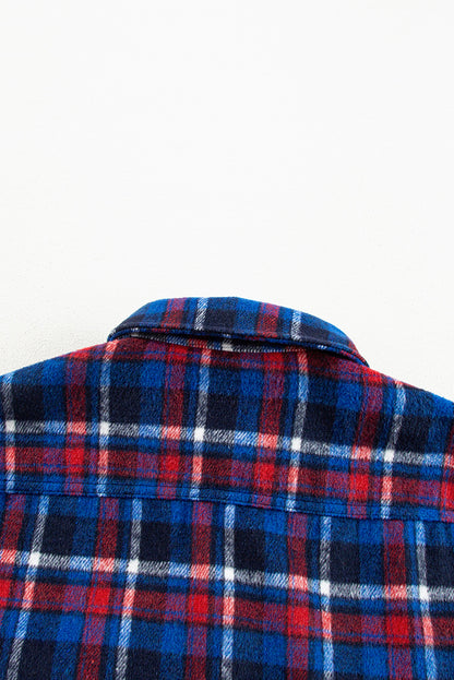 Plaid Flap Pocket Button Up Shacket | Navy Blue