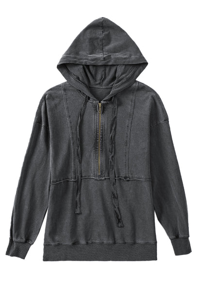 Zipped Front Stitching Hooded Sweatshirt | Gray