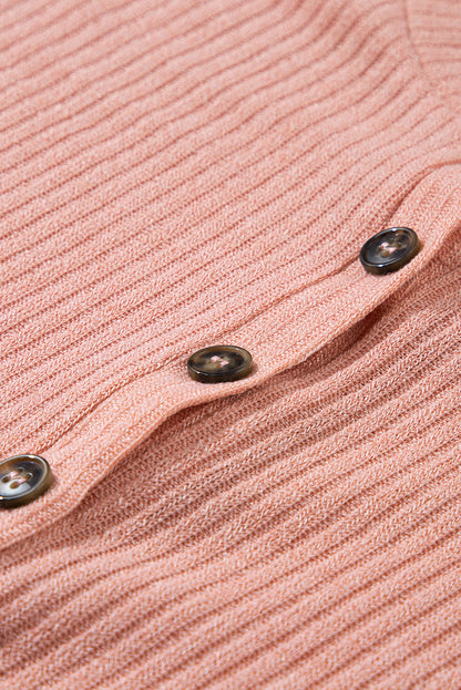 Rib Textured Henley Knit Top | Rose Tan