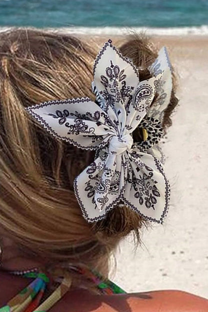 Paisley Floral Print Bow Knot Hair Clip | Black