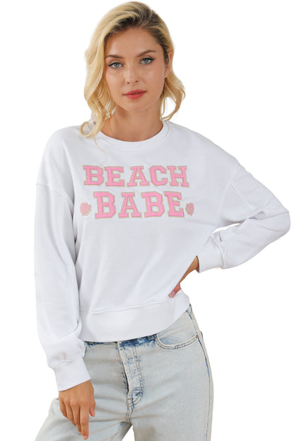 Beach Babe Slogan Graphic Casual Sweatshirt | White