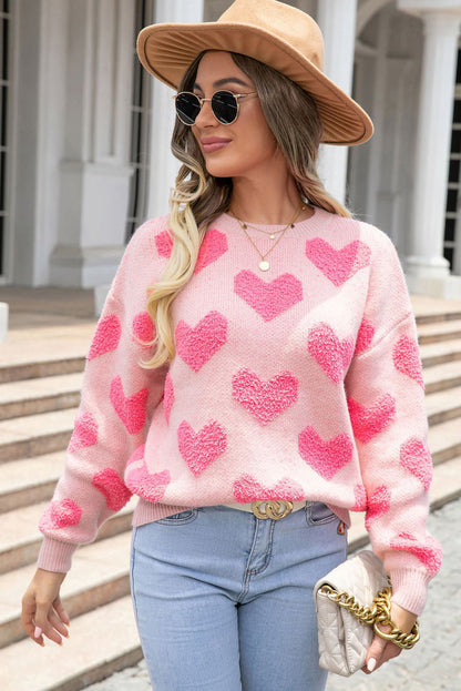 Valentine'S Day Heart Jacquard Knit Sweater | Light Pink