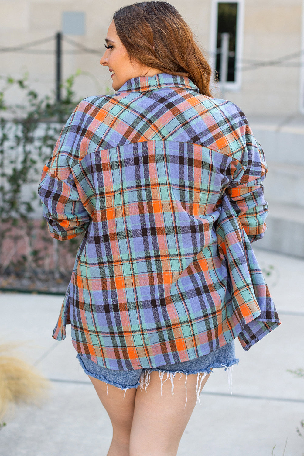 Plus Size Plaid Print Buttoned Shirt | Orange