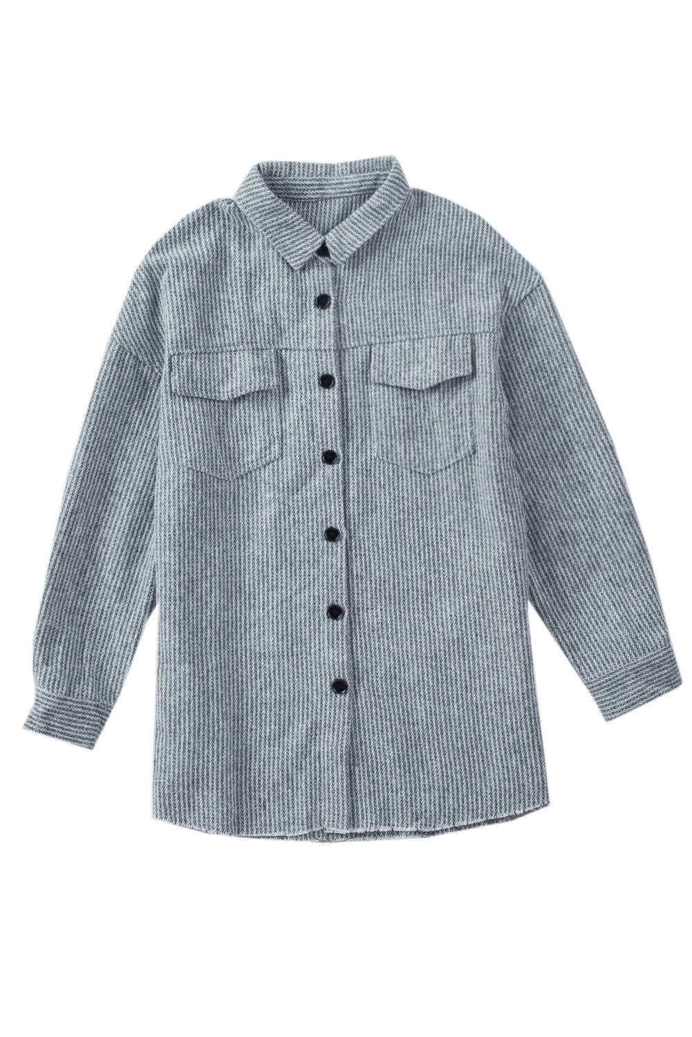 Textured Button Down Shirt Jacket With Pockets | Gray