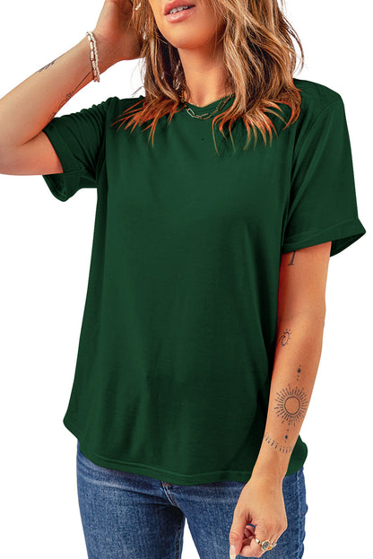 Casual Plain Crew Neck Tee | Green