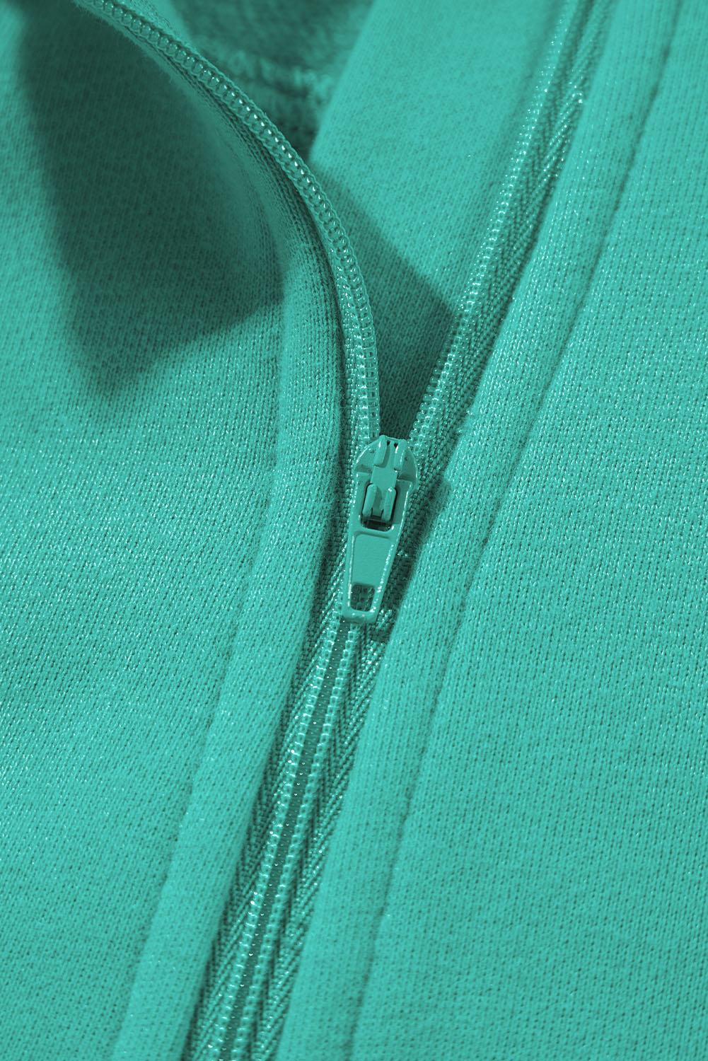 Fleece Lined Zip Up Stand Collar Thumbhole Sleeve Sweatshirt | Sea Green