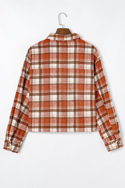 Plaid Button-Up Flap Pocket Jacket | Orange