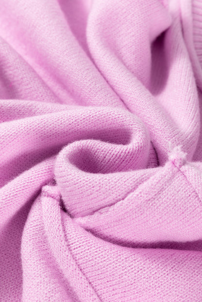 Raw Edge Ribbed Detail Drop Shoulder Sweater | Pink