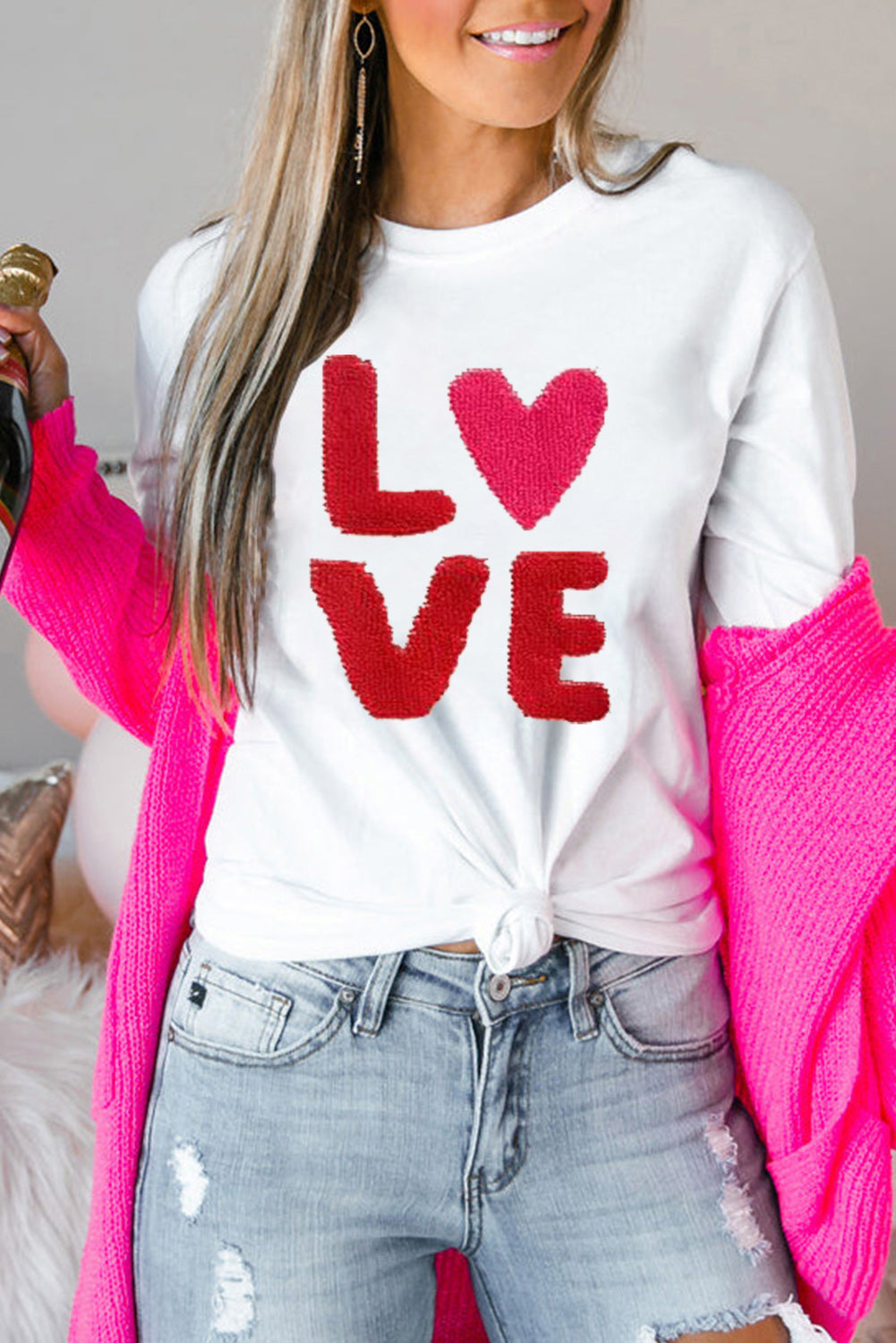 White Heart LOVE Graphic Valentines T Shirt