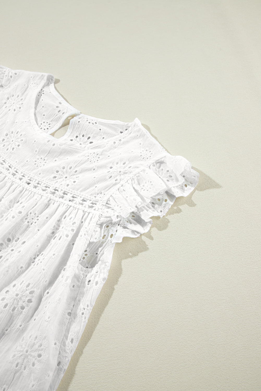 Eyelet Embroidered Ruffled Flutter Sleeve Blouse | White