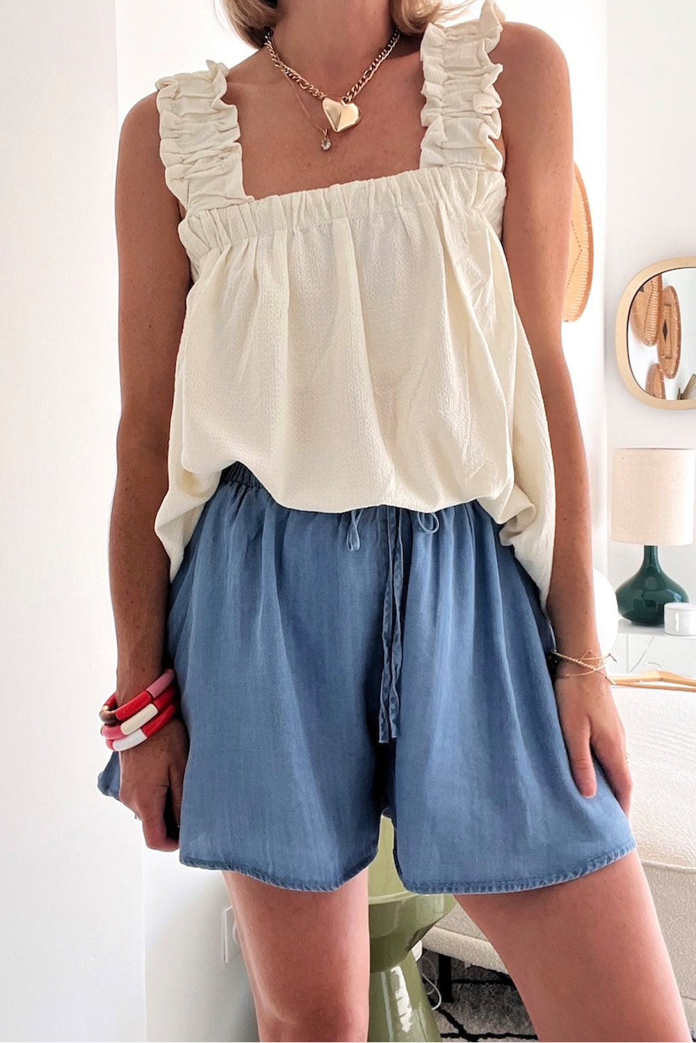 Drawstring Elastic Waist Wide Leg Denim Shorts | Dusk Blue