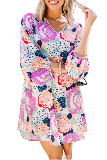 Bracelet Bubble Sleeve Blooming Flower Print Dress | Multicolour