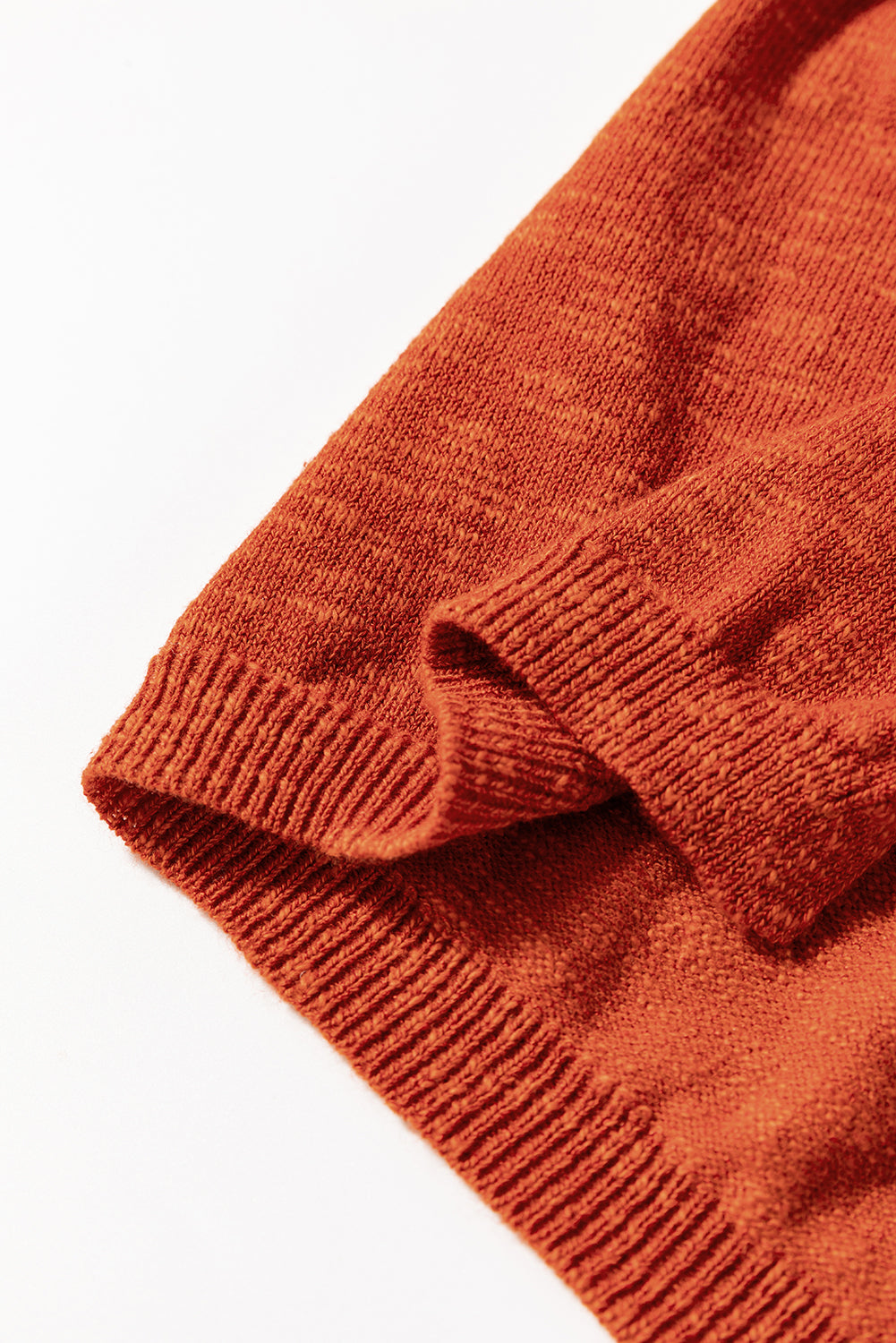 Solid Colour Split V Neck Short Sleeve Sweater | Orange