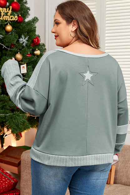 Stars Patchwork Round Neck Plus Size T Shirt | Mist Green