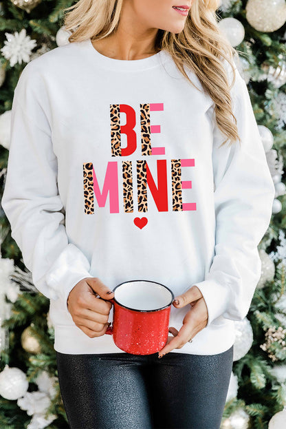 Be Mine Leopard Heart Print Long Sleeve Sweatshirt | White