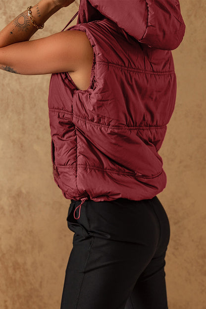 Zip-Up Side Pockets Hooded Puffer Vest | Clay