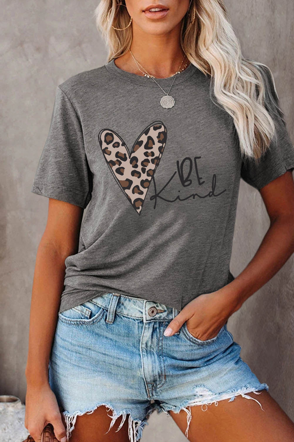 Gray Leopard Heart Be Kind Graphic Tee