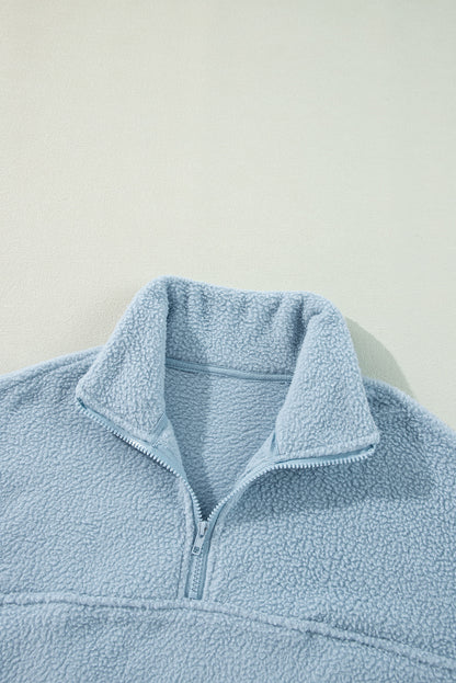 Collared Zipper Drop Shoulder Fleece Sweatshirt | Myosotis