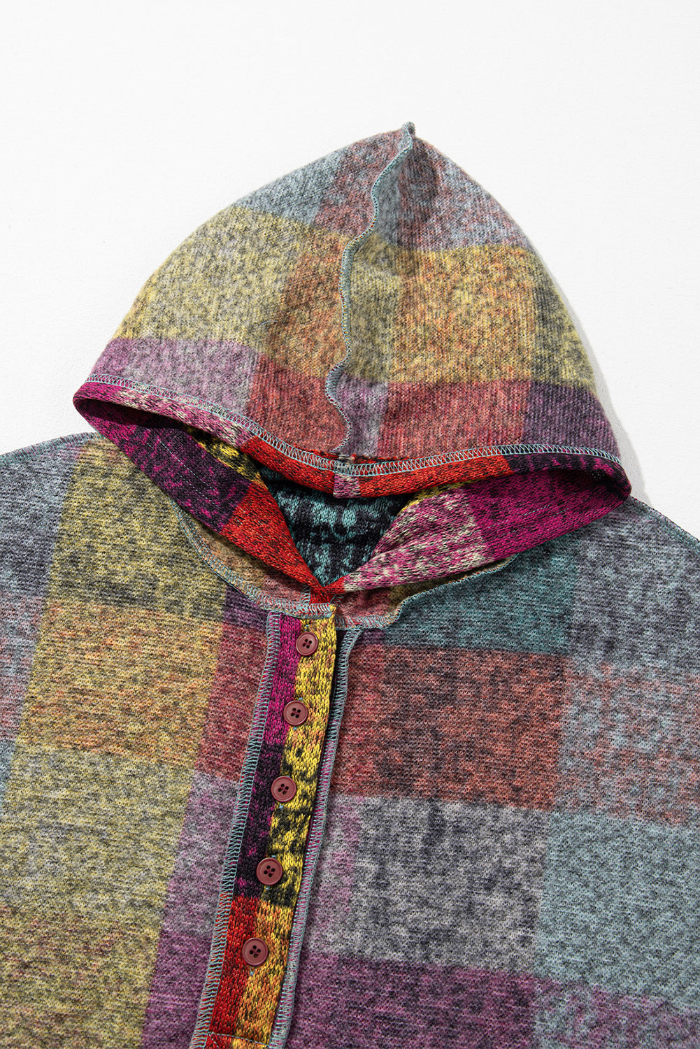 Brushed Plaid Buttoned Pullover Oversized Hoodie | Multicolour