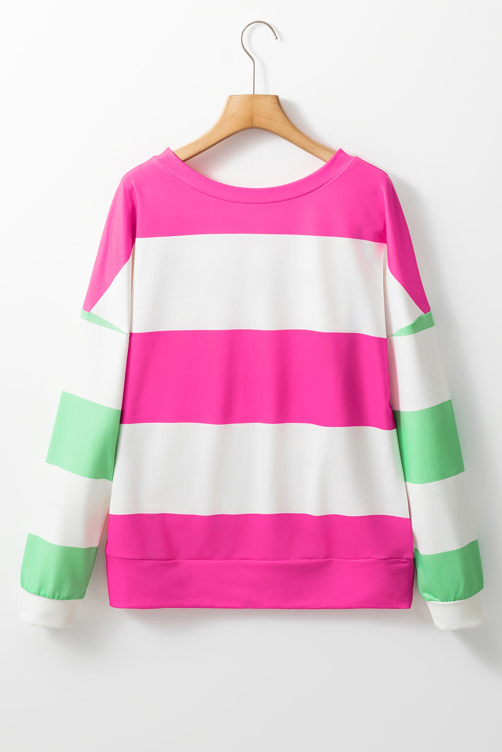 Colourblock Striped Drop Shoulder Long Sleeve Top | Rose Red