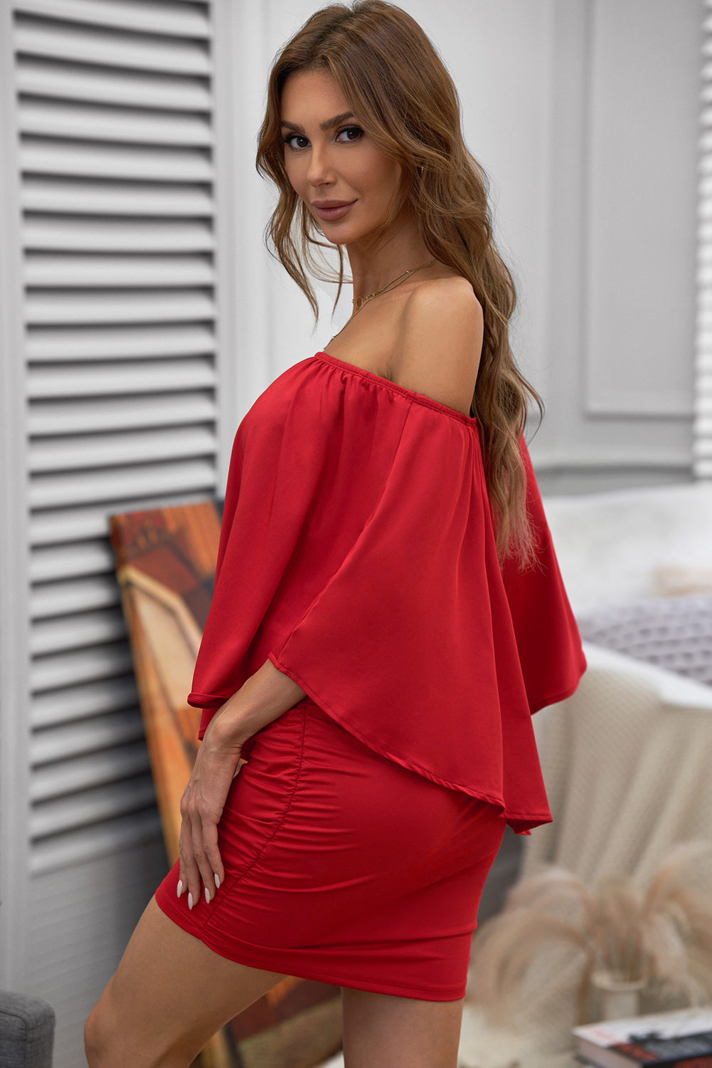 Multiple Dressing Layered Fiery  Mini Poncho Dress | Red