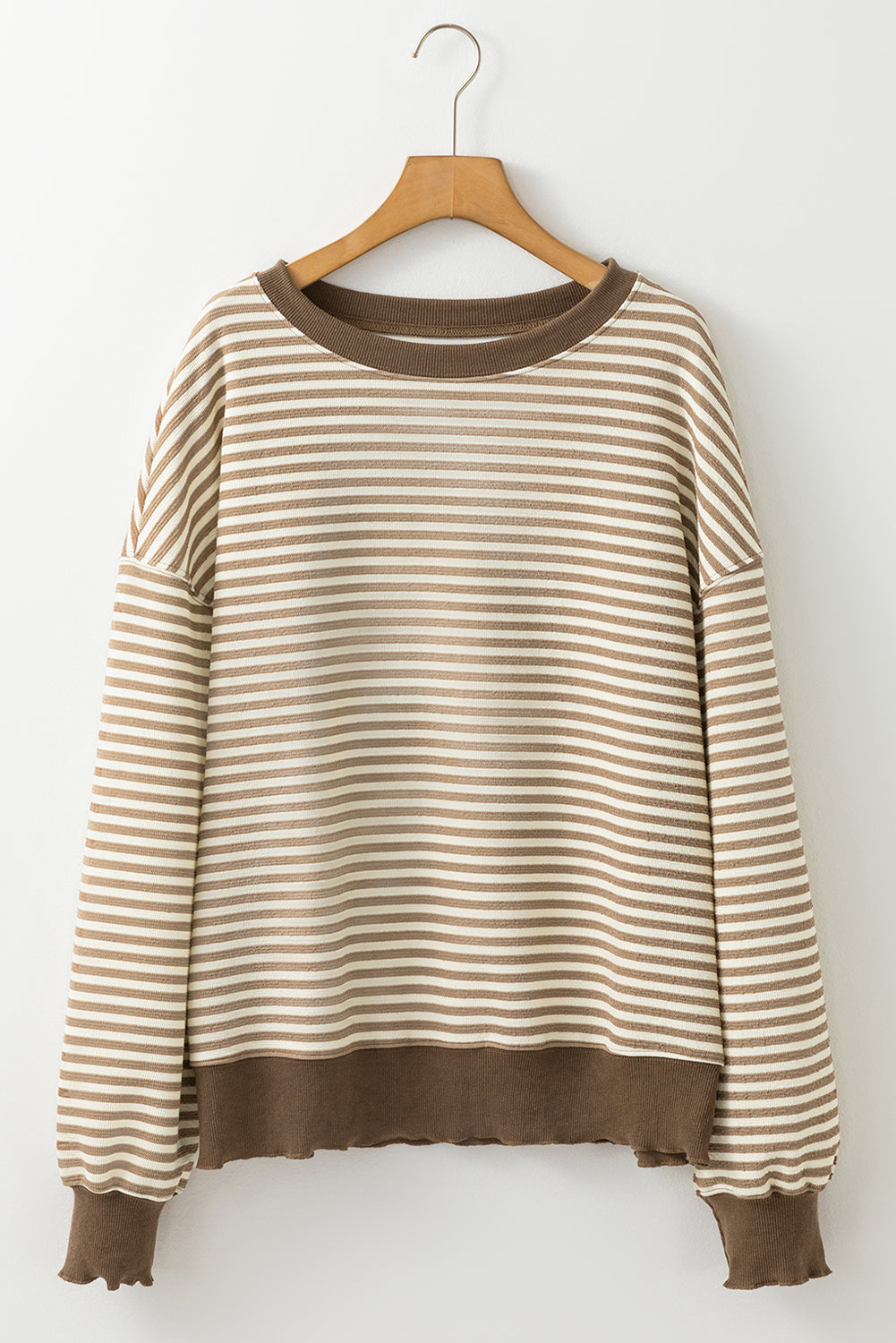 Loose Drop Shoulder Long Sleeve Top | Brown Stripe