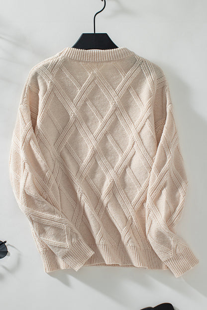 Diamond Pattern Textured Crew Neck Sweater | Apricot