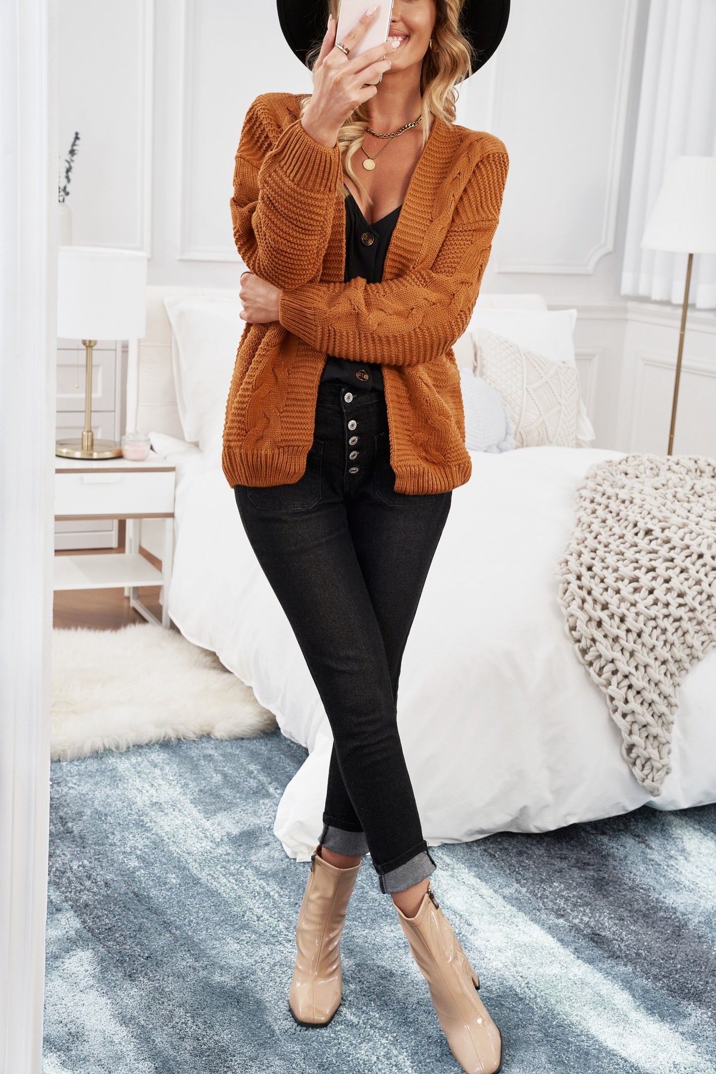 Khaki Chunky Wide Long Sleeve Knit Cardigan | Yellow Brown