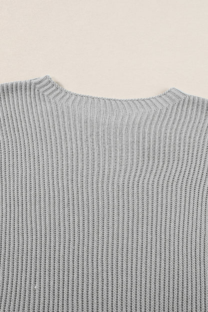 Short Sleeve Side Slit Oversized Sweater | Gray