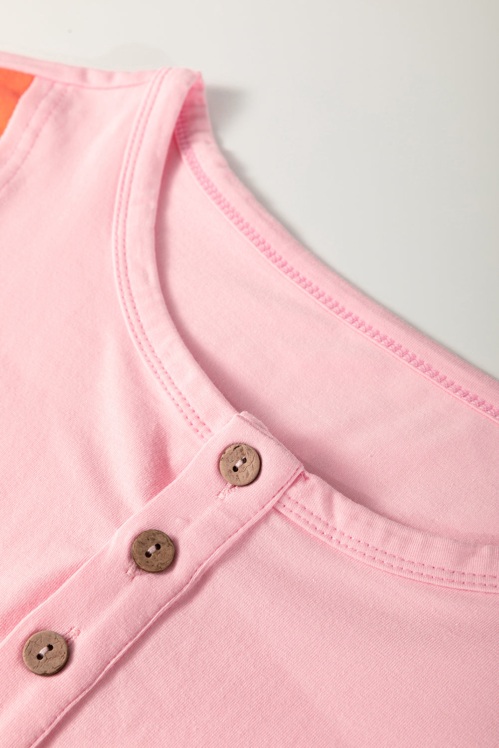 Colourblock Long Sleeve Buttons Henley Top | Pink