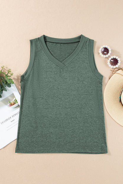 Ribbed V Neck Tank | Mist Green