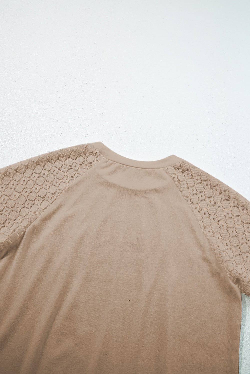 Seamed Detail Contrast Lace Raglan Sleeve Tee | Pale Khaki