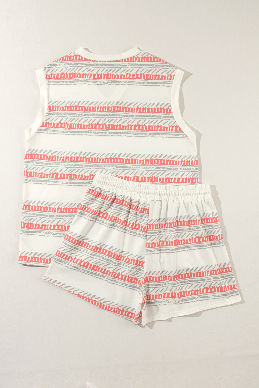 Western Striped Print Casual Tank 2 Piece Outfit | Beige