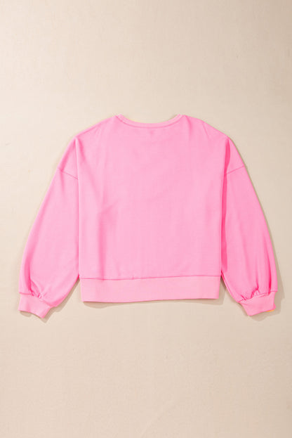 Touch Down Rugby Football Embroidered Plus Size Sweatshirt | Pink