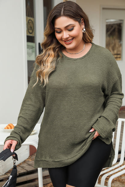 Plus Size Textured Knit Long Sleeve Top | Moss Green