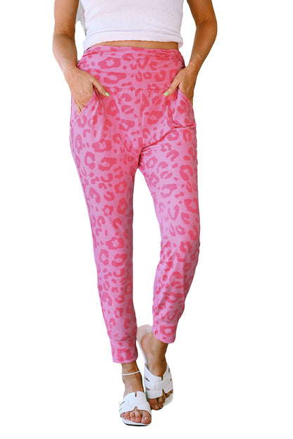 Leopard Print Ankle-Length High Waist Skinny Pants | Pink