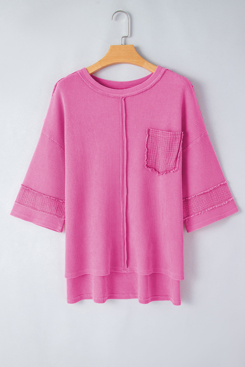 Oversized Mineral Wash Textured Bracelet Sleeve Top | Bright Pink