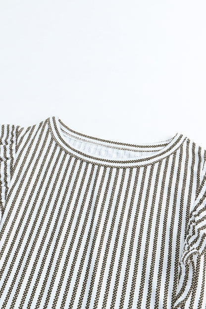 Crew Neck Ruffled Striped Tank Top | Gray