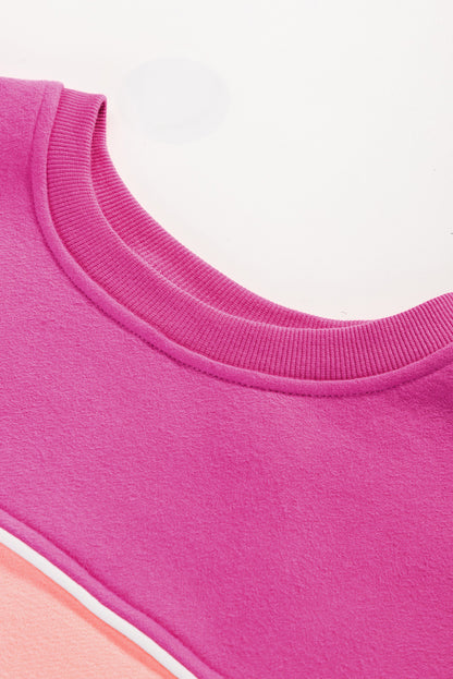 Colourblock Patchwork Drop Shoulder Ribbed Trim Sweatshirt | Sachet Pink