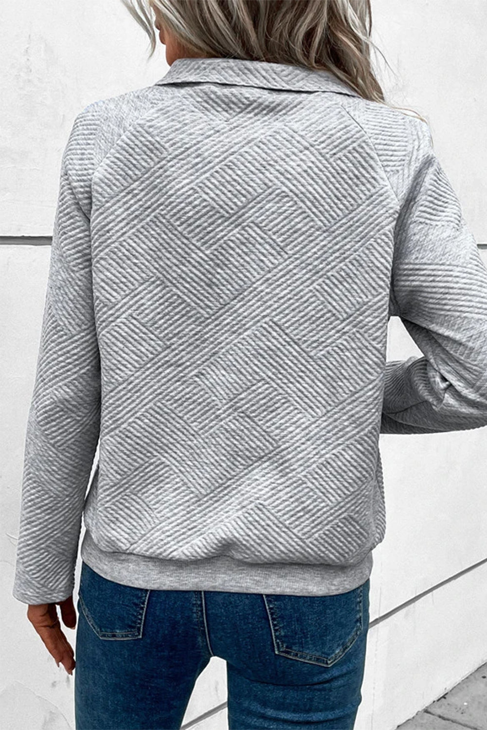 Textured Knit Buttoned Kangaroo Pocket Sweatshirt | Light Grey